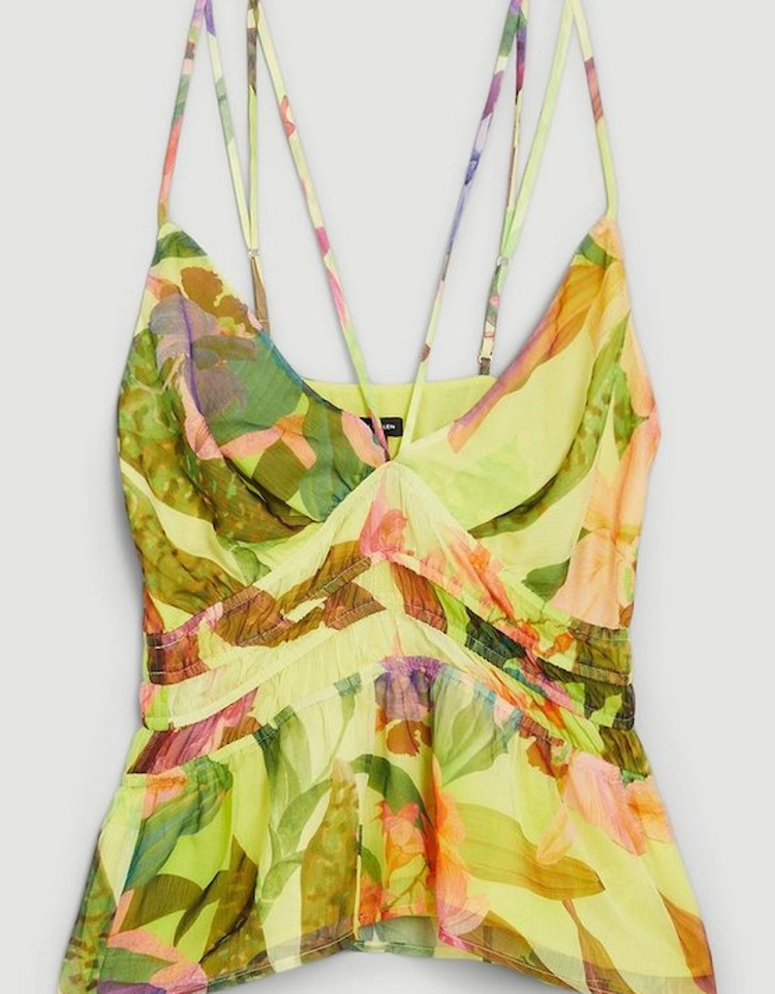 Tropical Orchid Strappy Shirred Woven Top