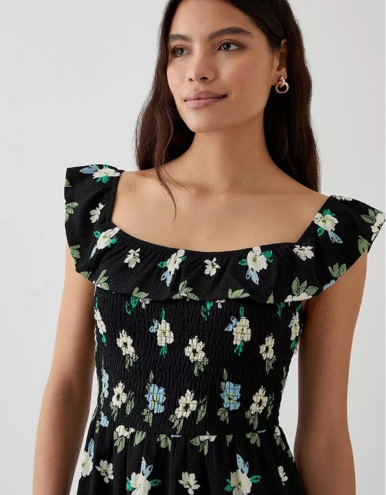 Womens/Ladies Floral Shirred Mini Dress