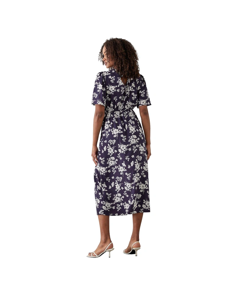 Womens/Ladies Floral Shirred Waist Flutter Midi Dress