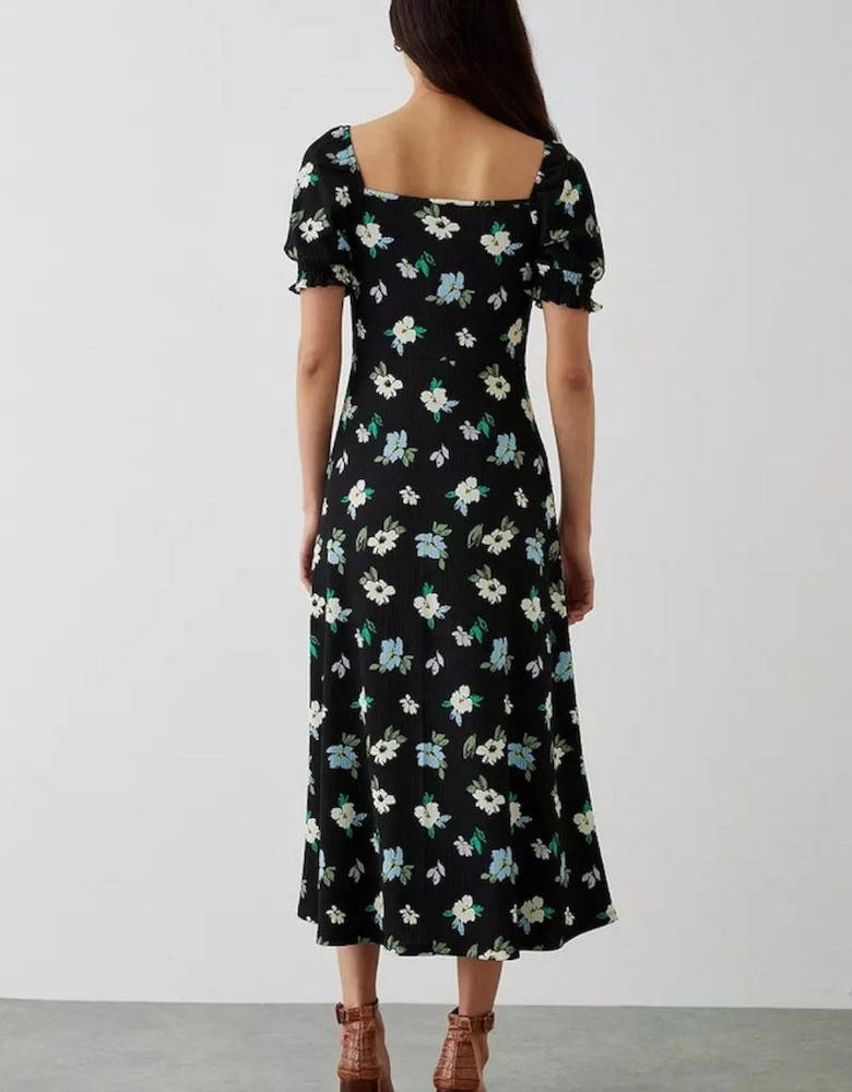 Womens/Ladies Floral Frill Midi Dress