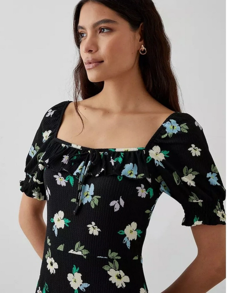 Womens/Ladies Floral Frill Midi Dress