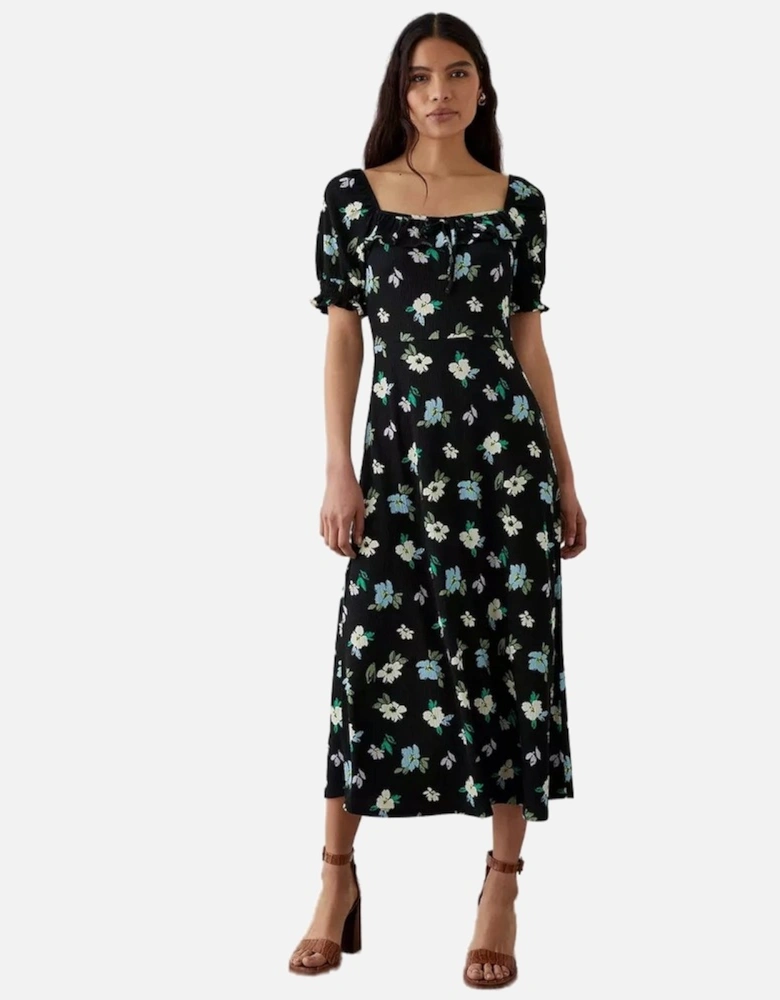 Womens/Ladies Floral Frill Midi Dress