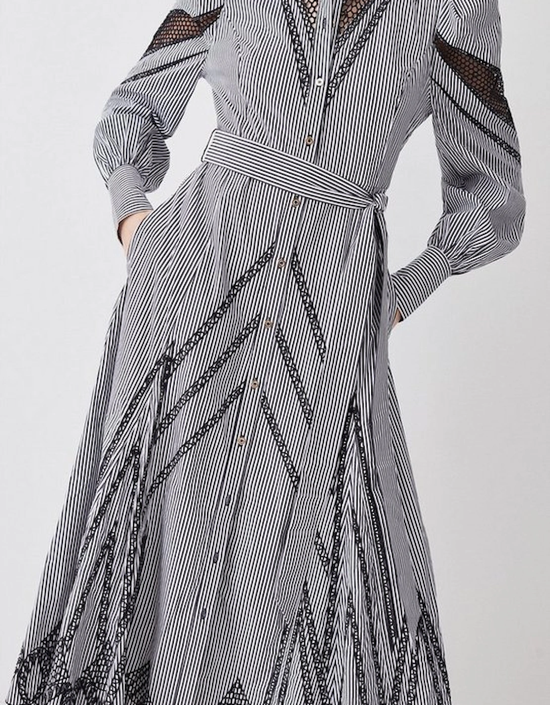 Striped Cotton Cutwork Midi Shirt Dress