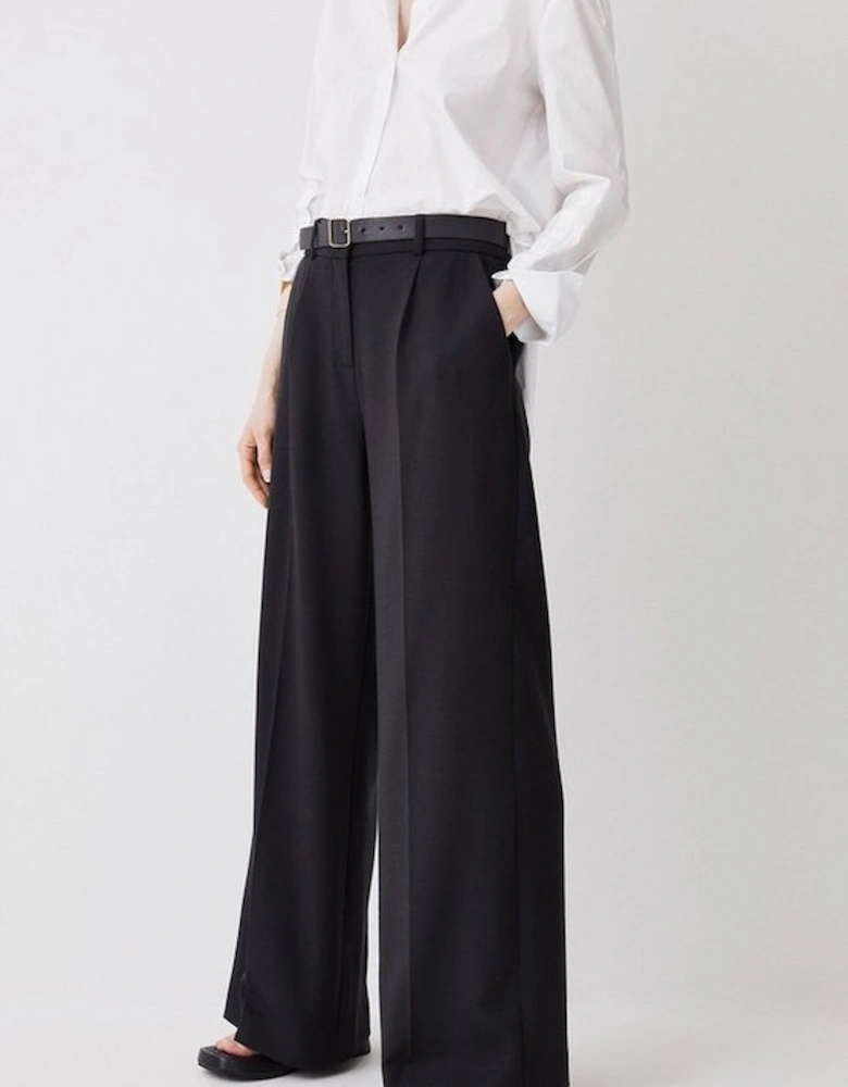 Tall Compact Stretch Belted Wide Leg Trousers