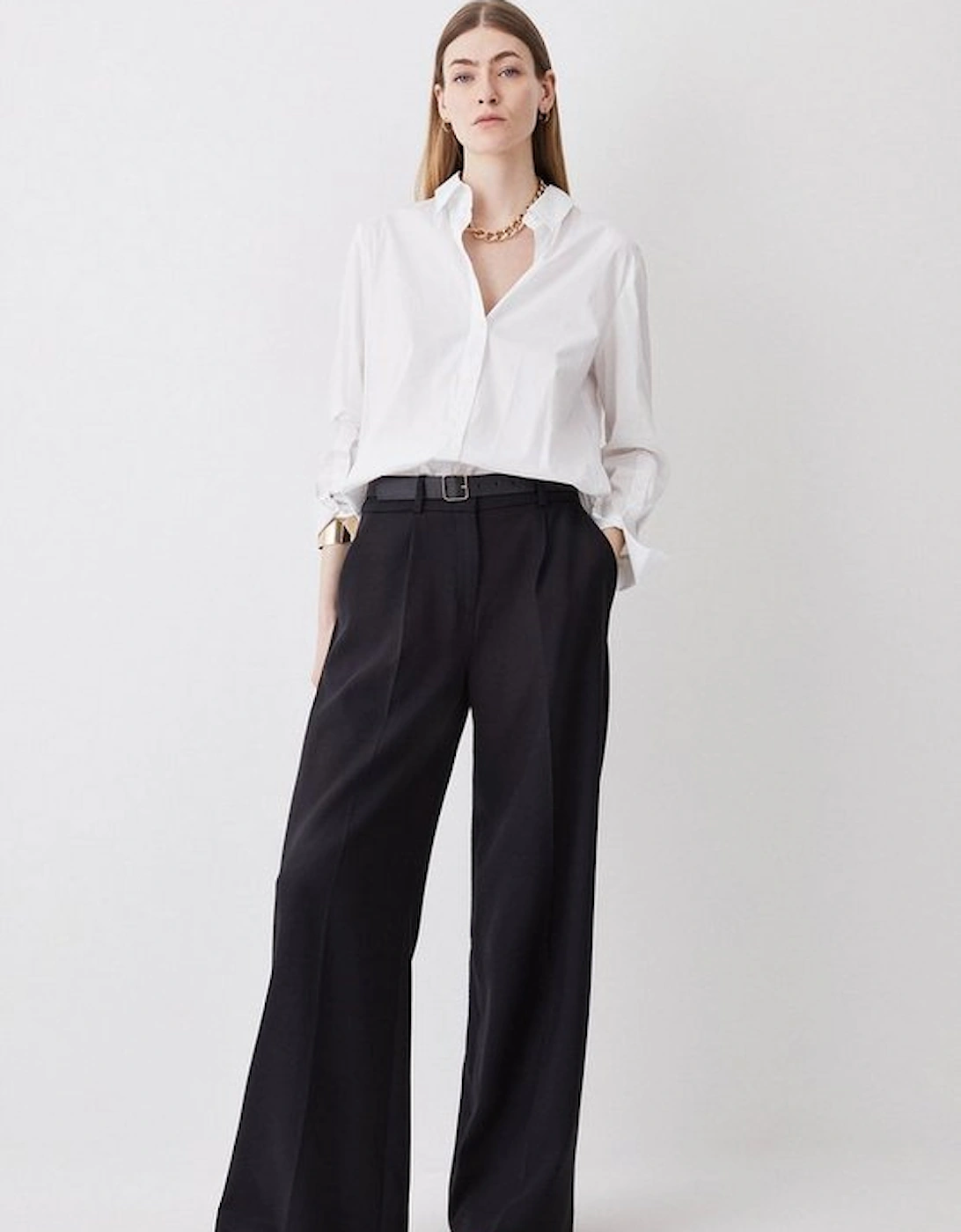 Tall Compact Stretch Belted Wide Leg Trousers, 4 of 3