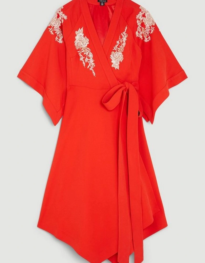 The Founder Kimono Style Embroidered Midi Dress