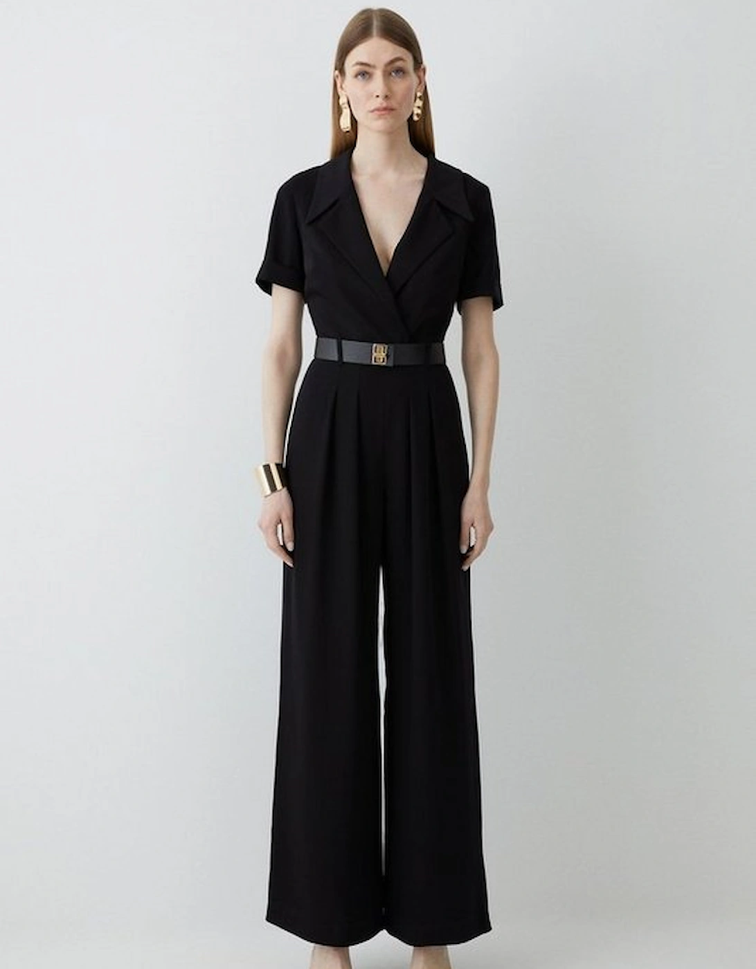 Soft Tailored Belted Pleat Wide Leg Jumpsuit, 5 of 4