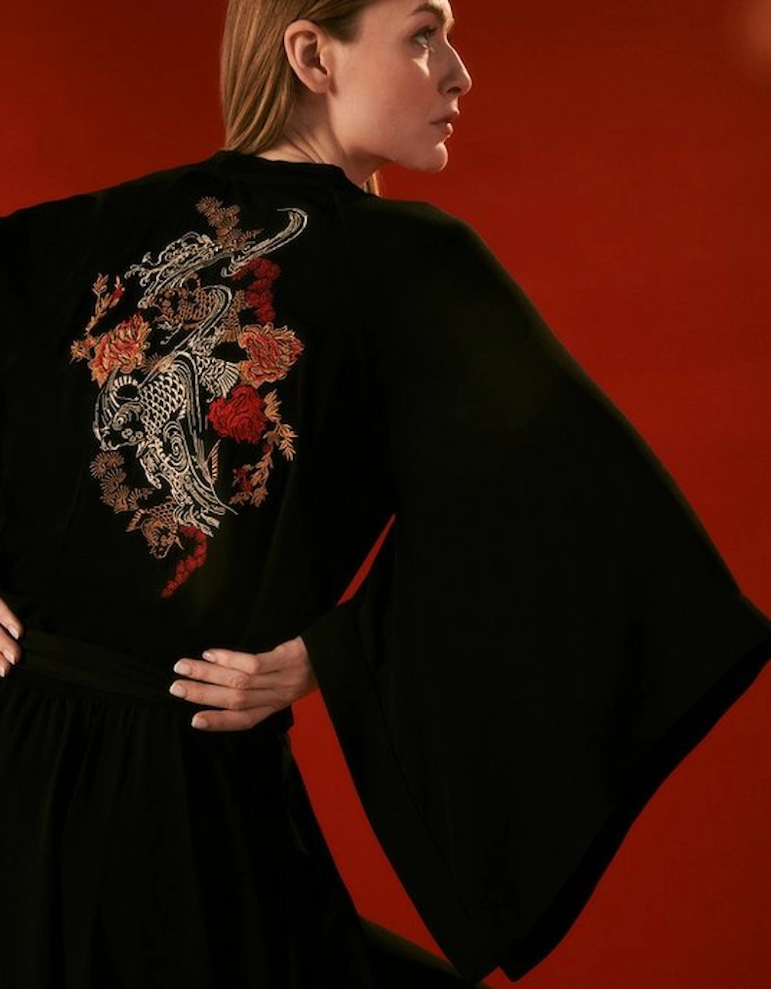 The Founder Koi Embroidered Woven Mini Dress