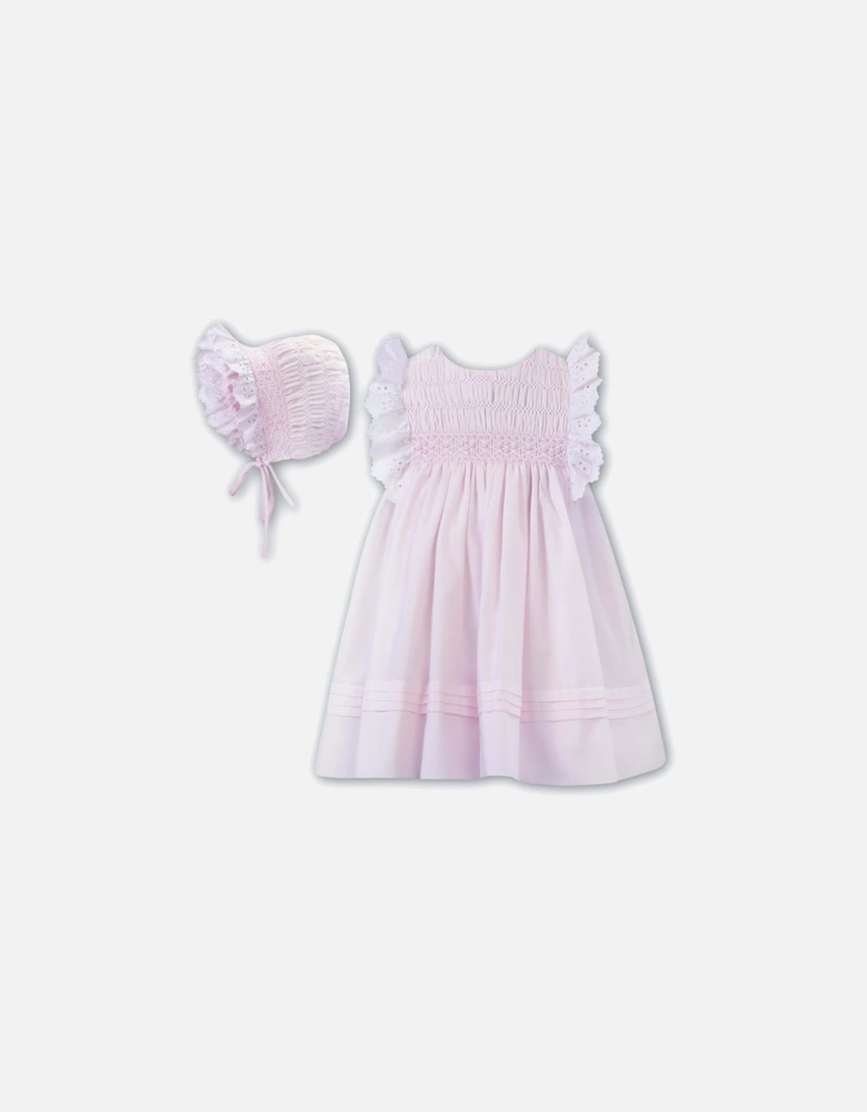 Girls Pink Dress & Bonnet