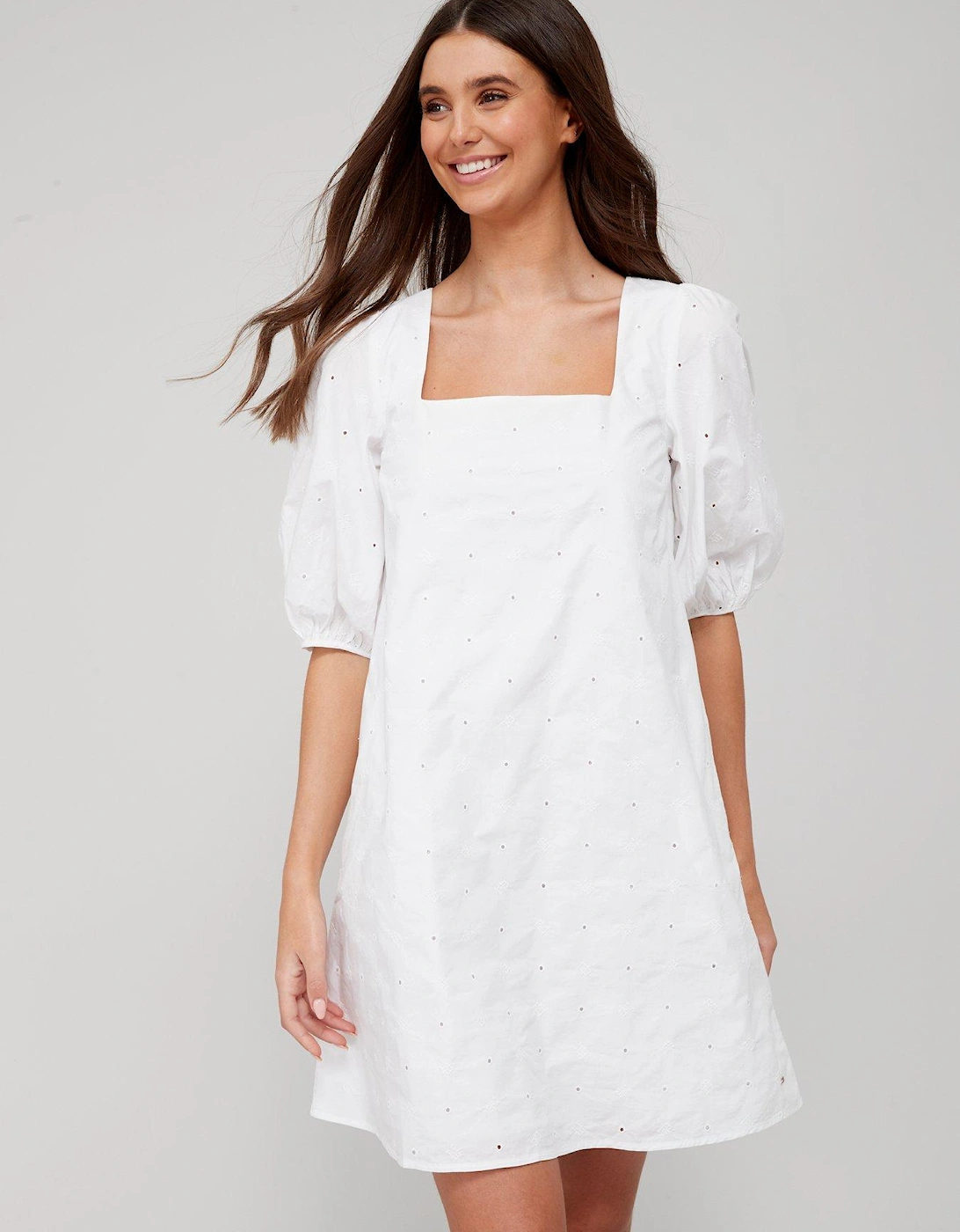 Cotton Square Neck Mini Dress - White, 5 of 4