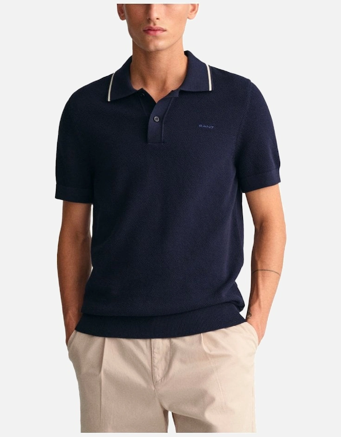 Cotton Pique Polo Shirt Evening Blue, 4 of 3