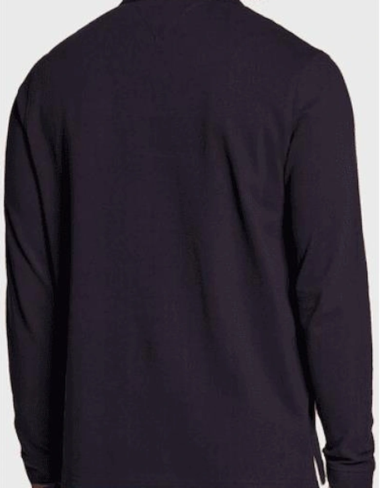 Emboidered Logo Lomg Sleeve Navy Knit Polo Shirt