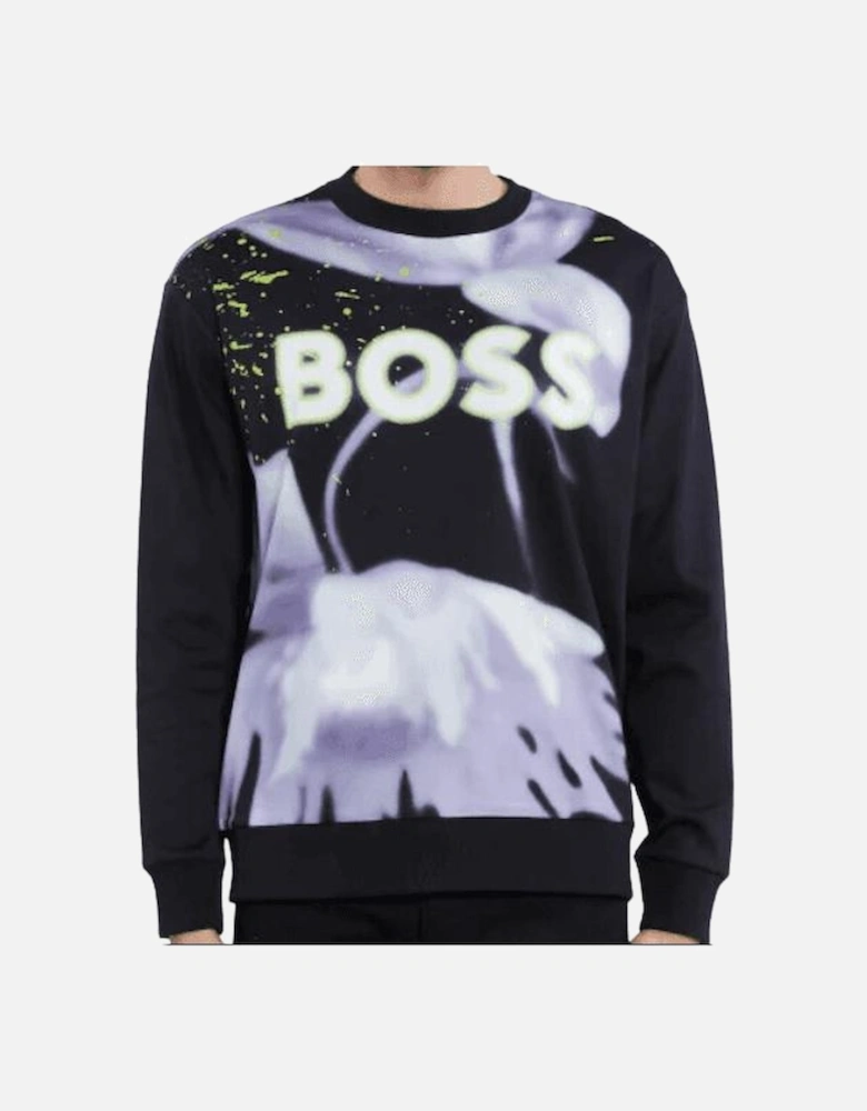 Salbo Lotus Print Black Sweatshirt