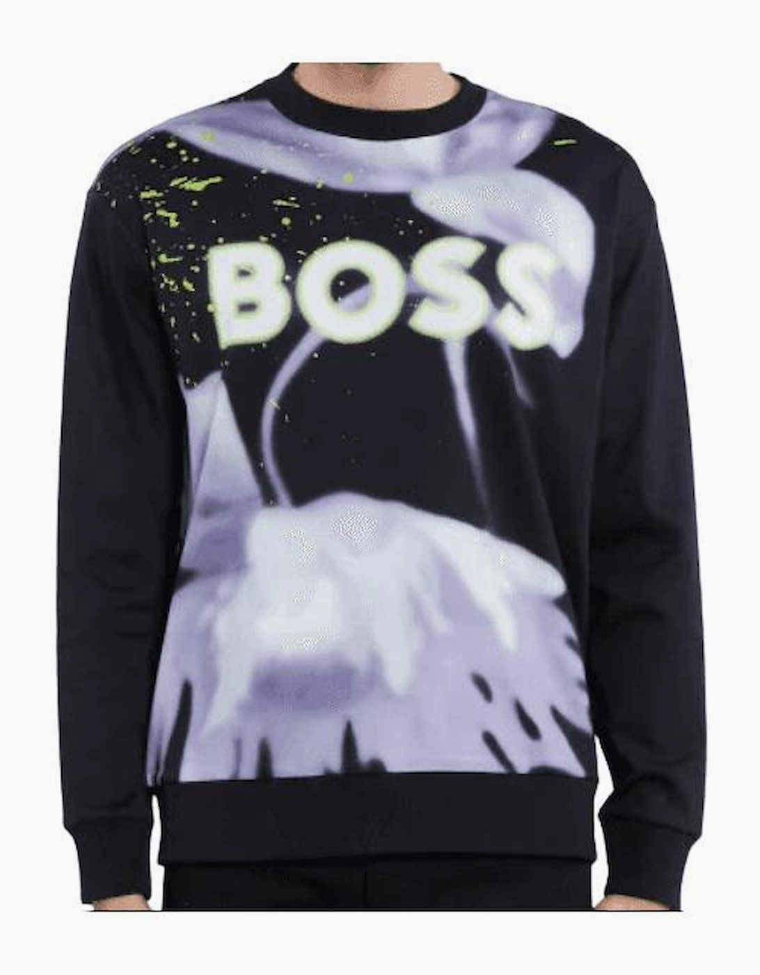 Hugo Boss Men's Salbo Lotus Print Black Sweatshirt - Size: 38