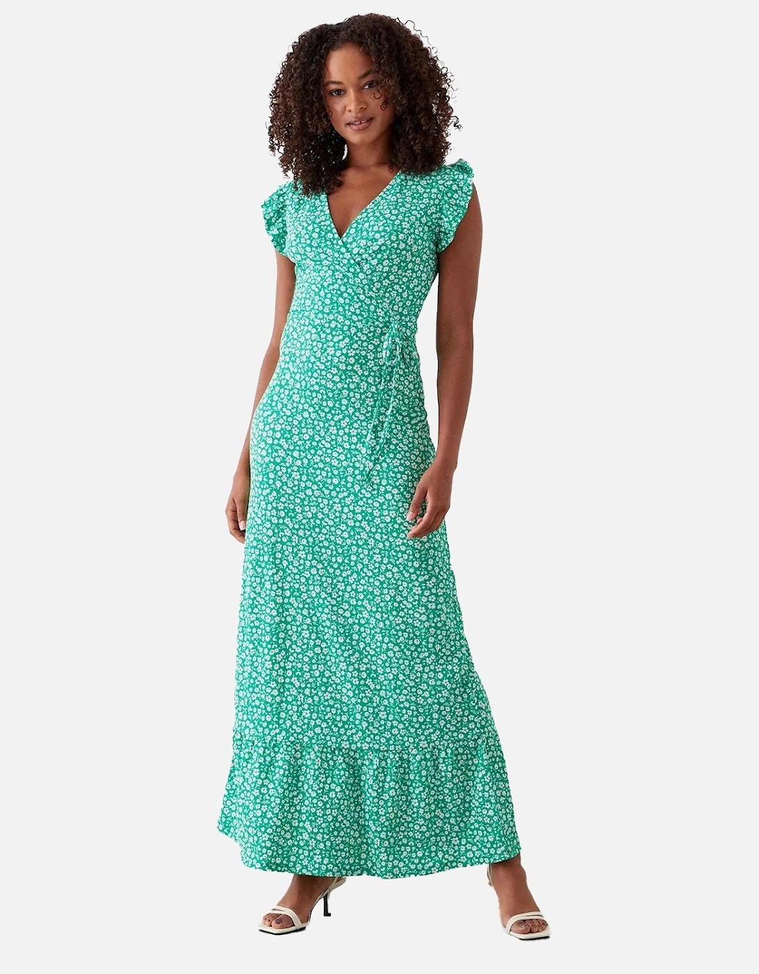 Womens/Ladies Ditsy Print Wrap Tall Frill Maxi Dress, 4 of 3