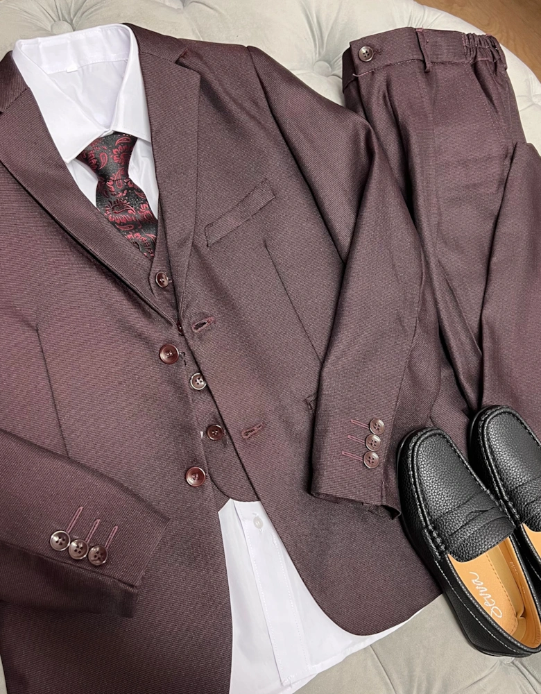 Boys Burgundy 5 Piece Occasion Suit