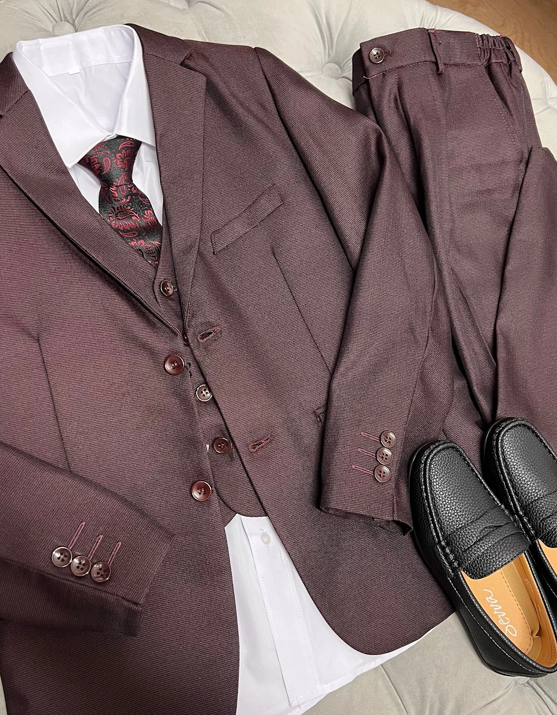 Boys Burgundy 5 Piece Occasion Suit, 2 of 1