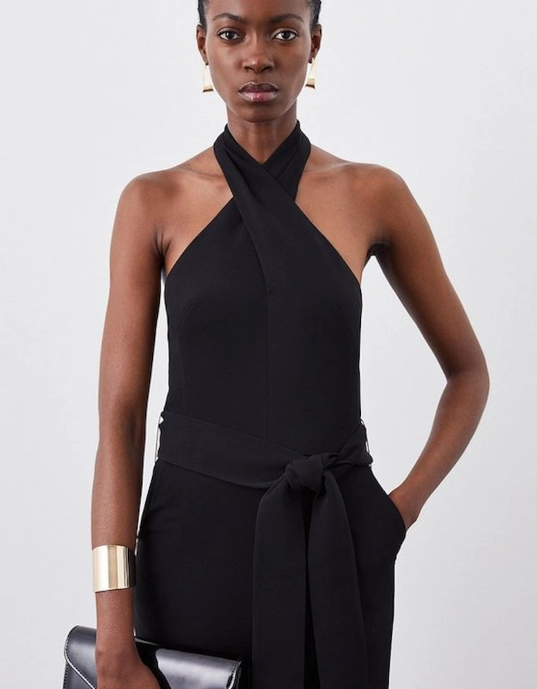 Compact Viscose Stretch Drape Tailored Jumpsuit