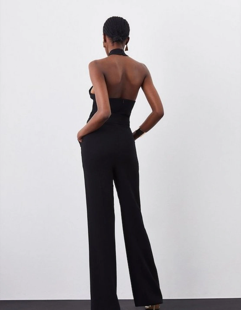 Compact Viscose Stretch Drape Tailored Jumpsuit