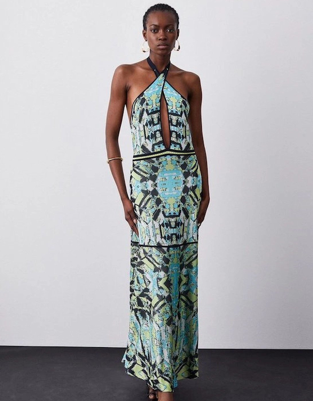 Slinky Knit Jacquard Geo Maxi Column Dress, 5 of 4