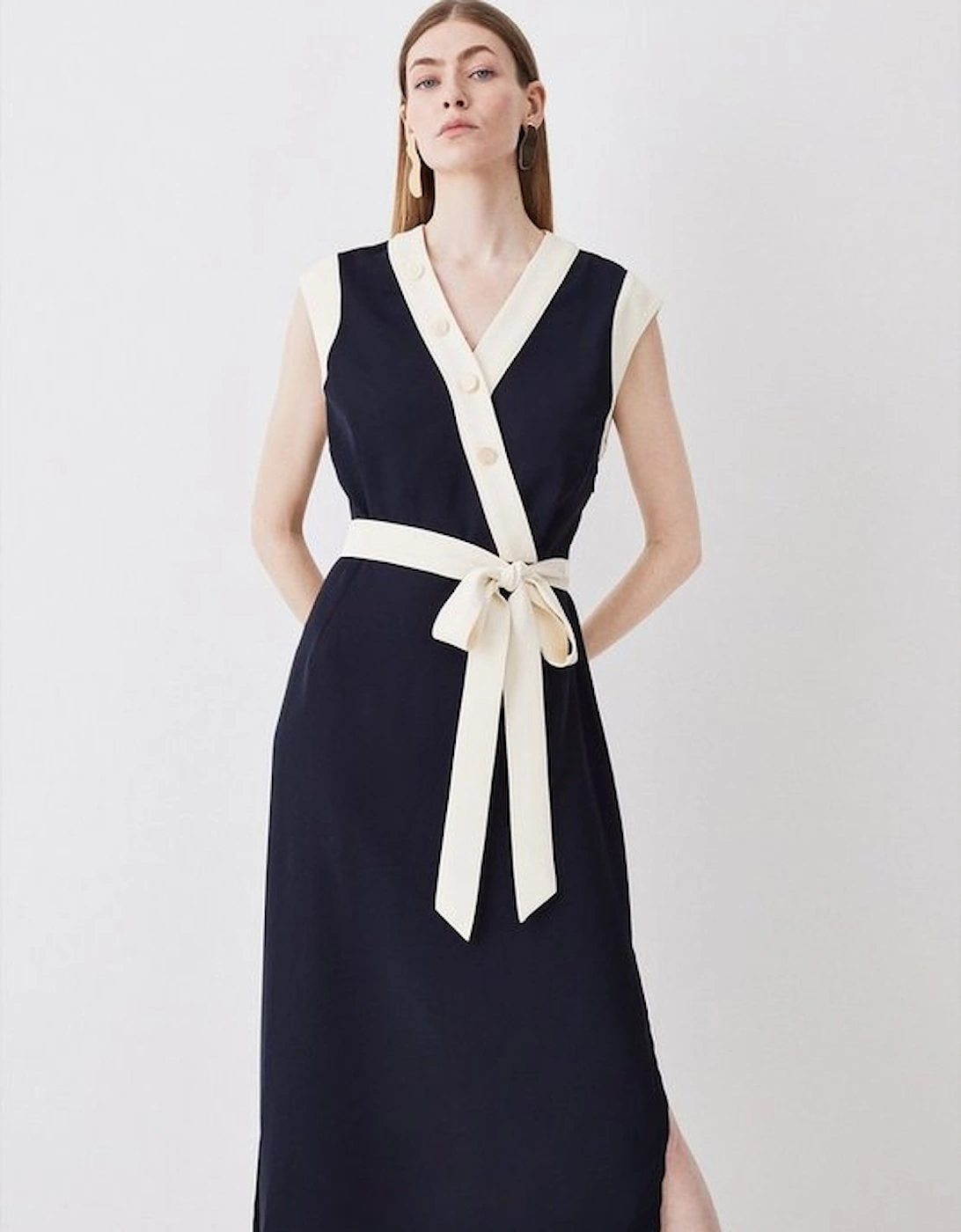 Twill Button Detailed Belted Woven Midi Dress, 5 of 4