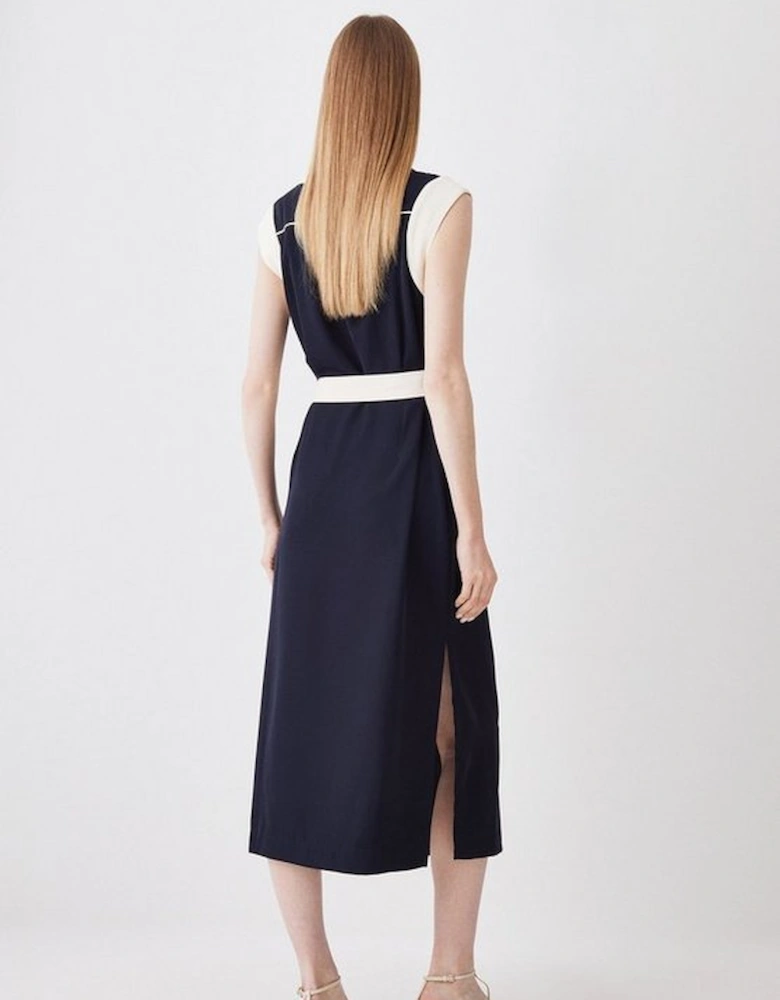 Twill Button Detailed Belted Woven Midi Dress