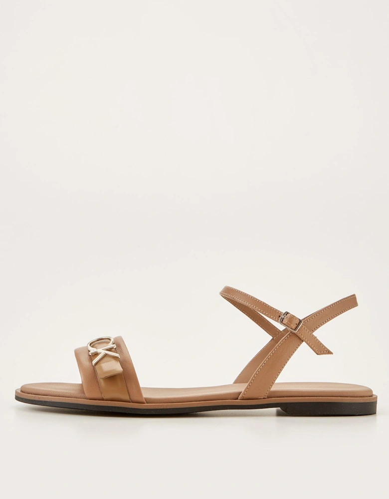 Almond Leather Slide - Brown