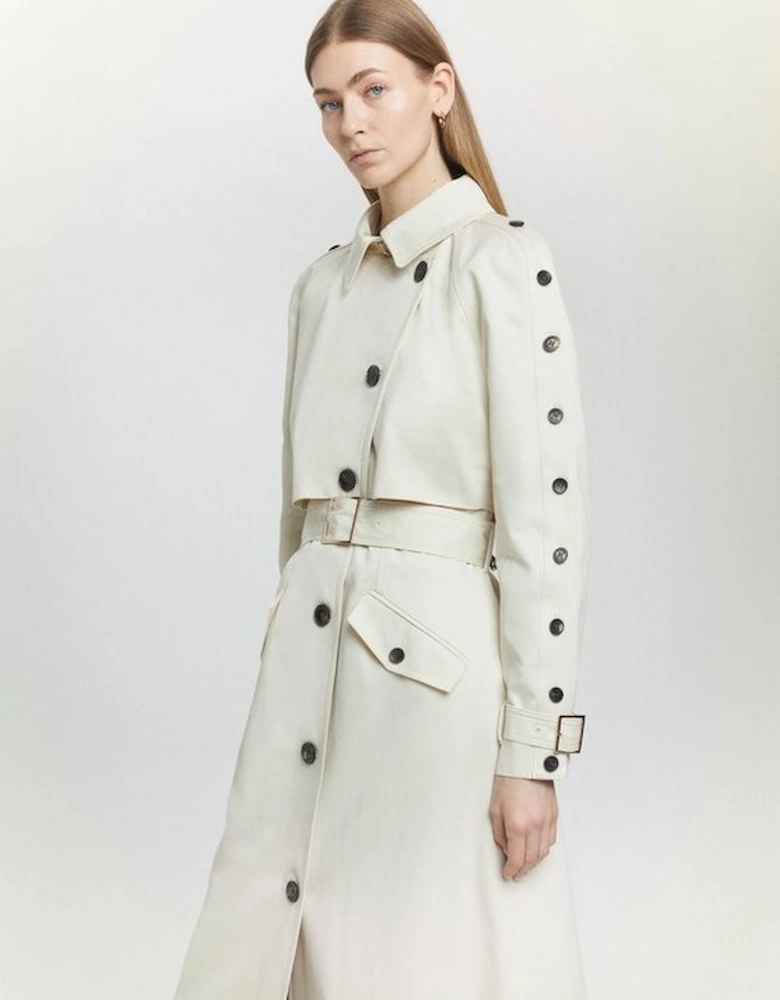 Tall Button Detail Belted Maxi Trench Coat