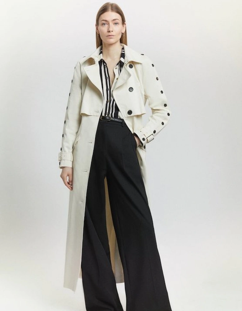 Tall Button Detail Belted Maxi Trench Coat
