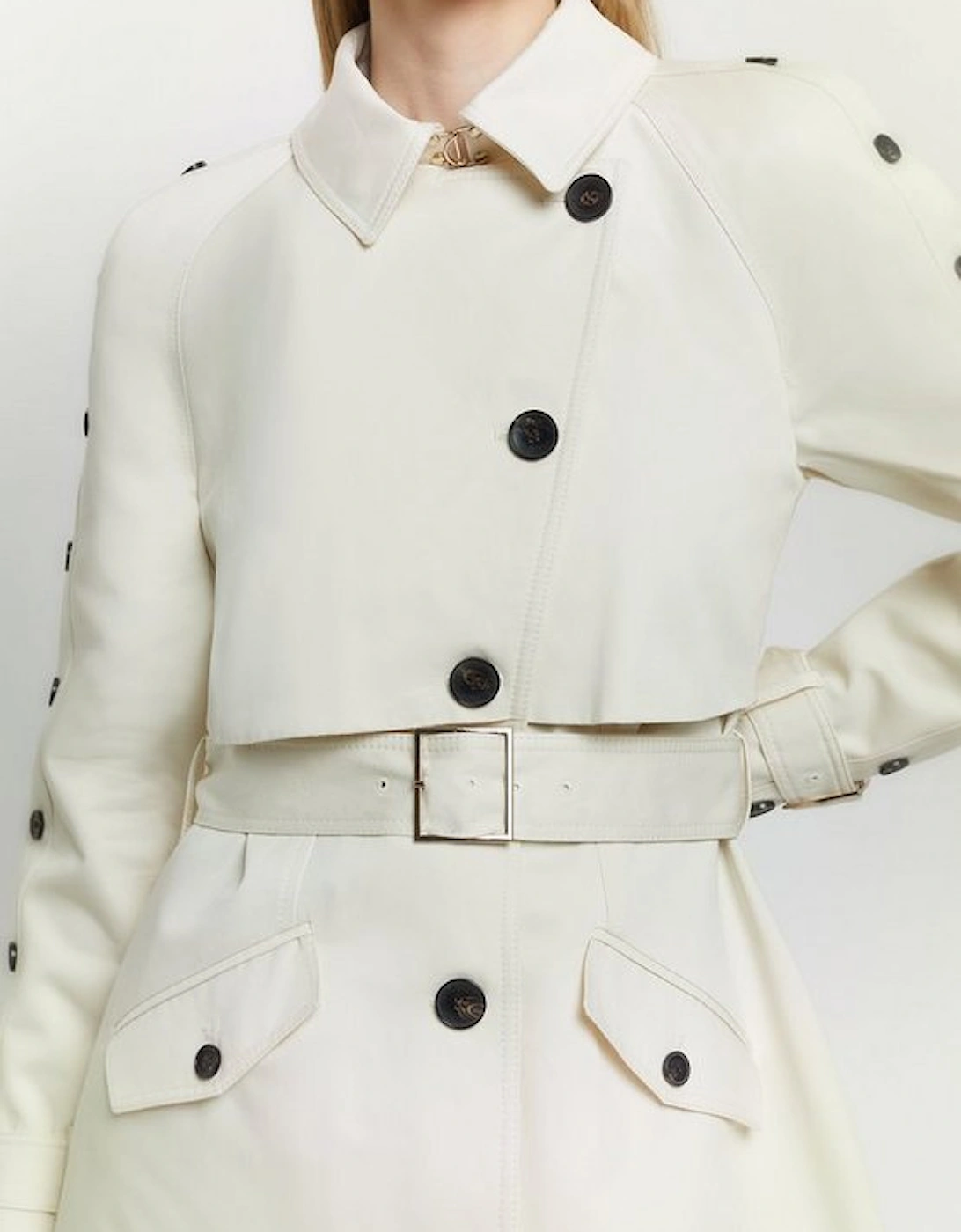 Tall Button Detail Belted Maxi Trench Coat