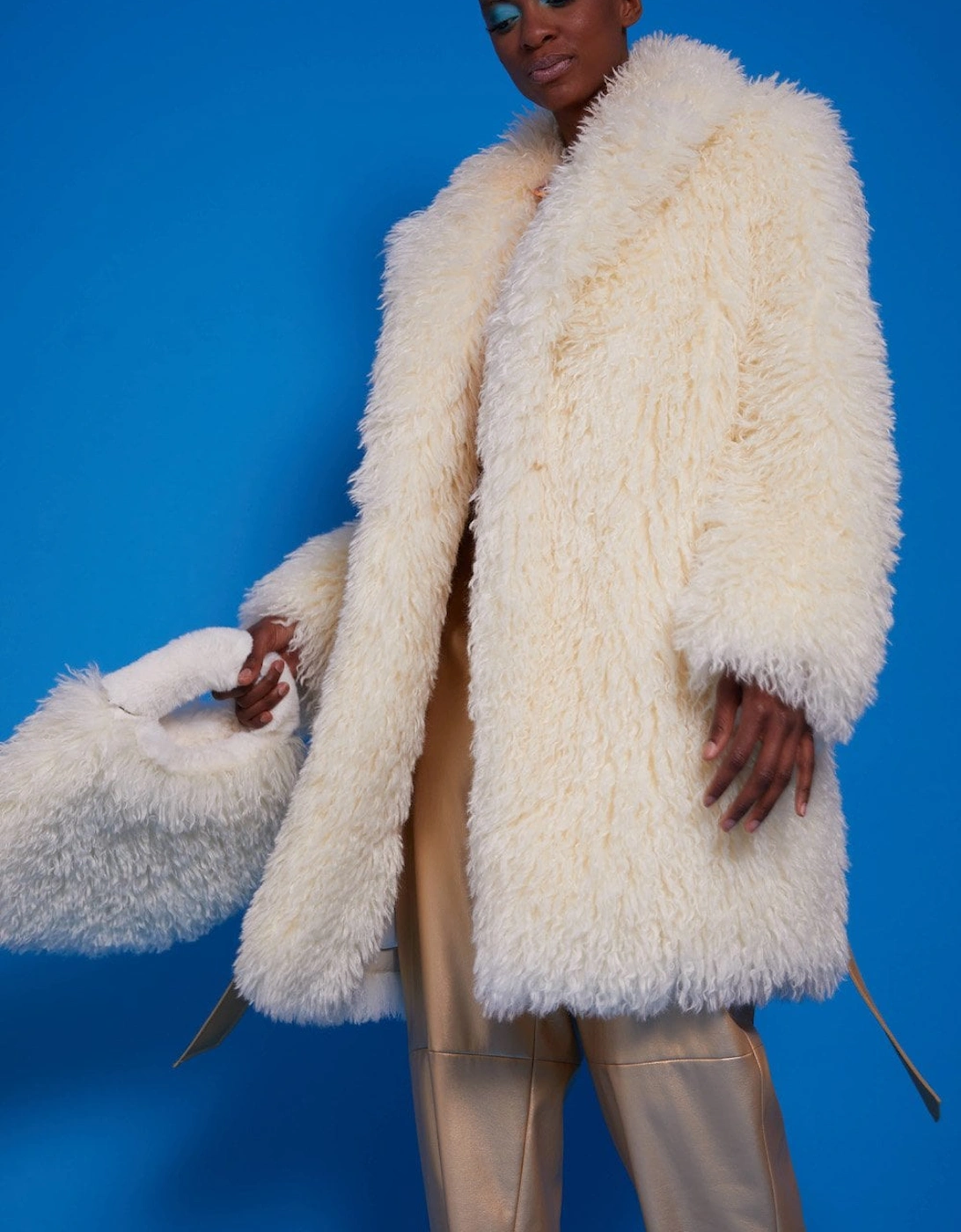 Bamboo Blend Faux Fur Shearling Coat