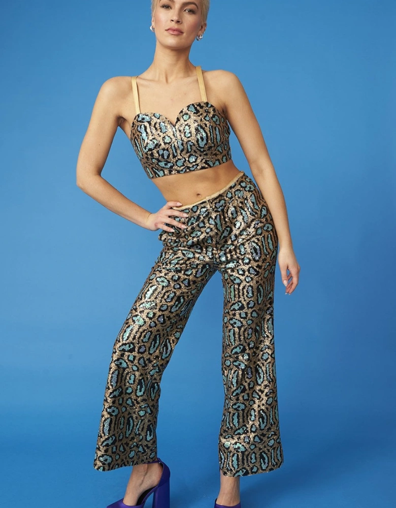 Teal Animal Print Sequin Bralet