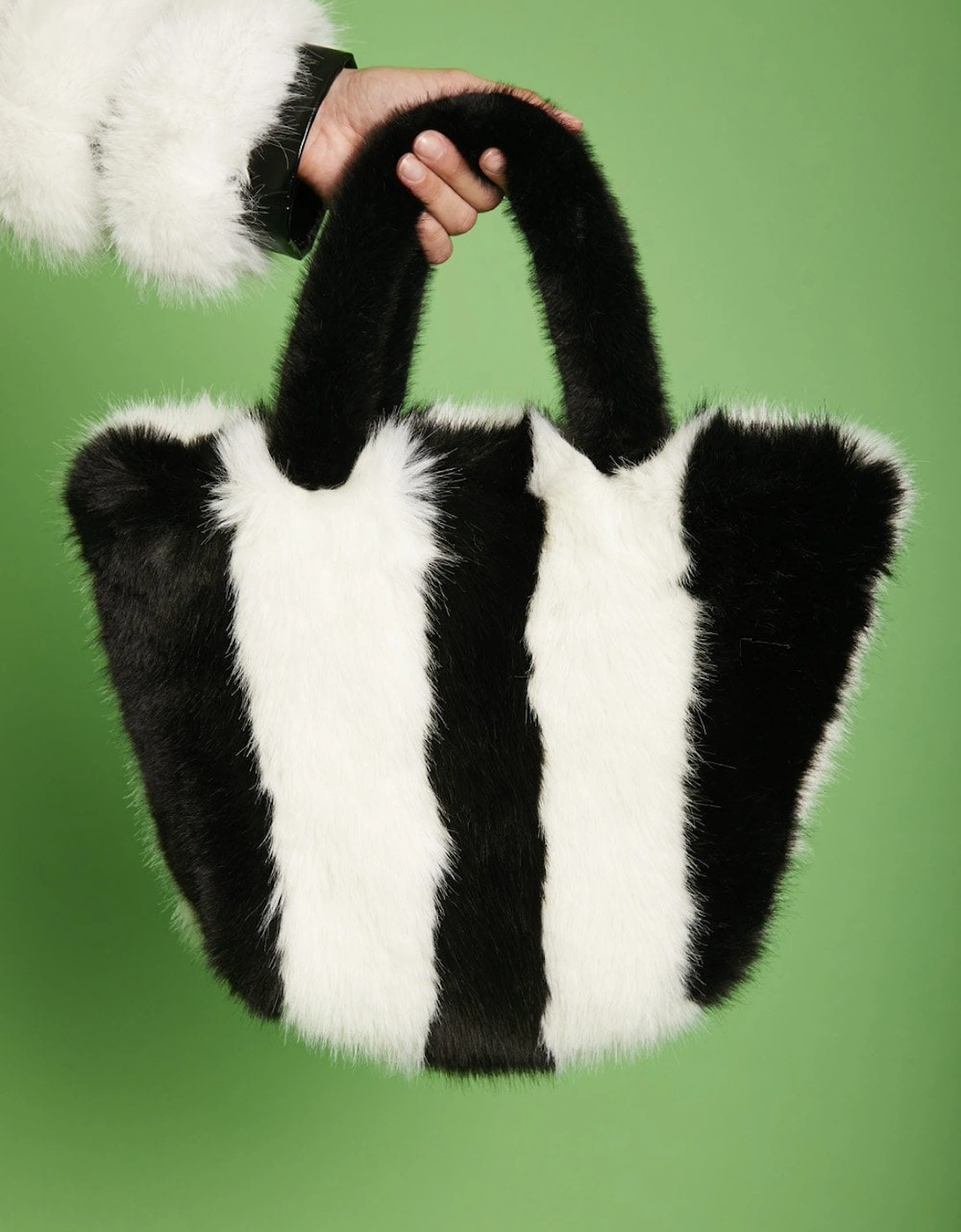 Black and White Hand Crafted Eco Bamboo Faux Fur Bag