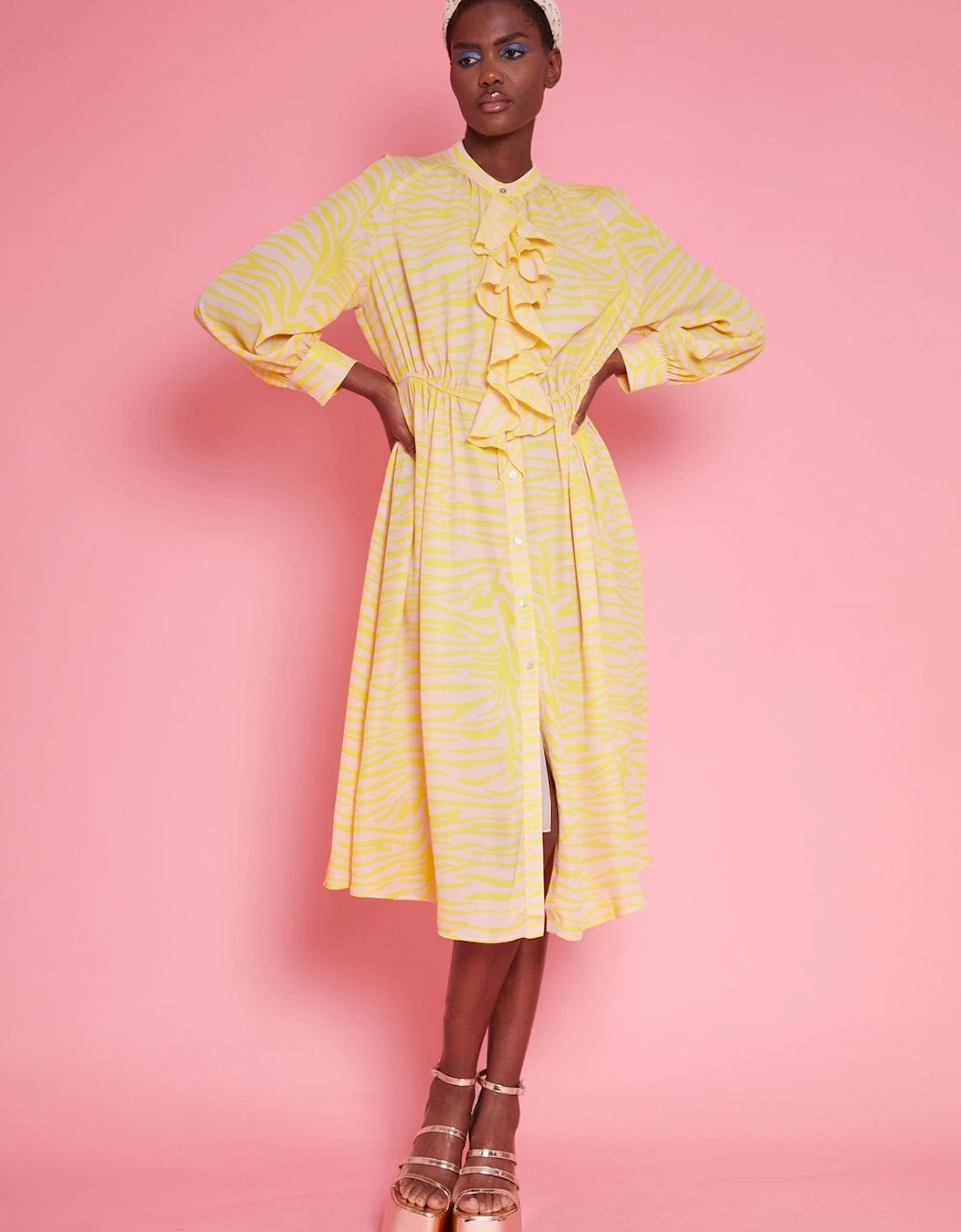 Yellow Silk Blend Zebra Print Maxi Dress, 4 of 3