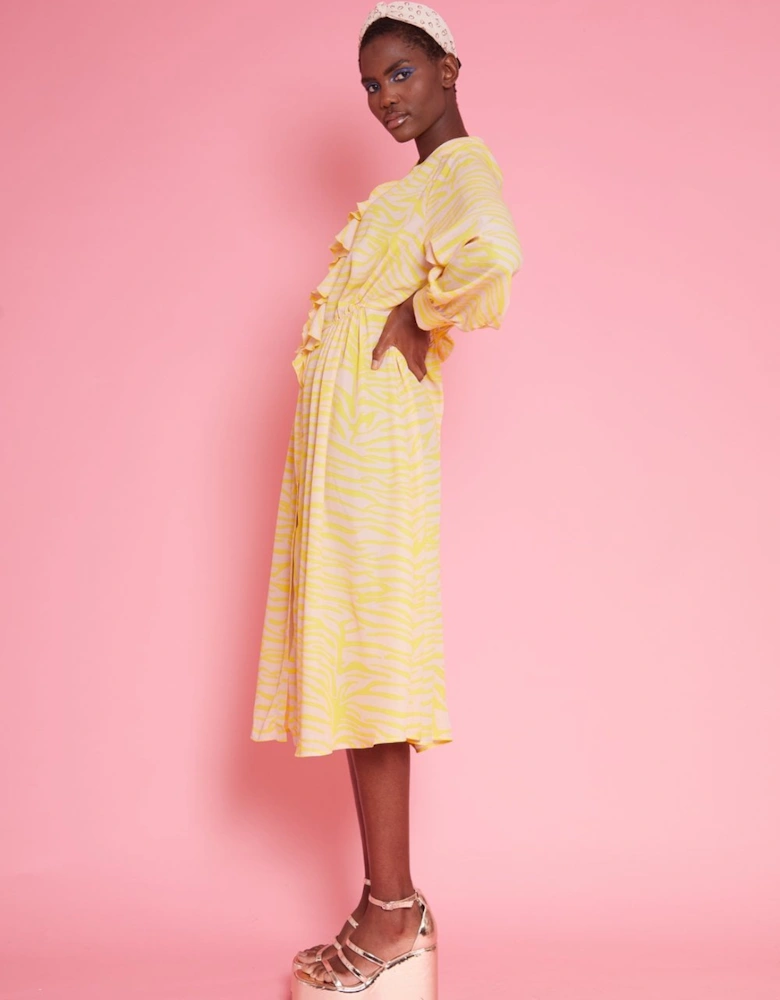 Yellow Silk Blend Zebra Print Maxi Dress