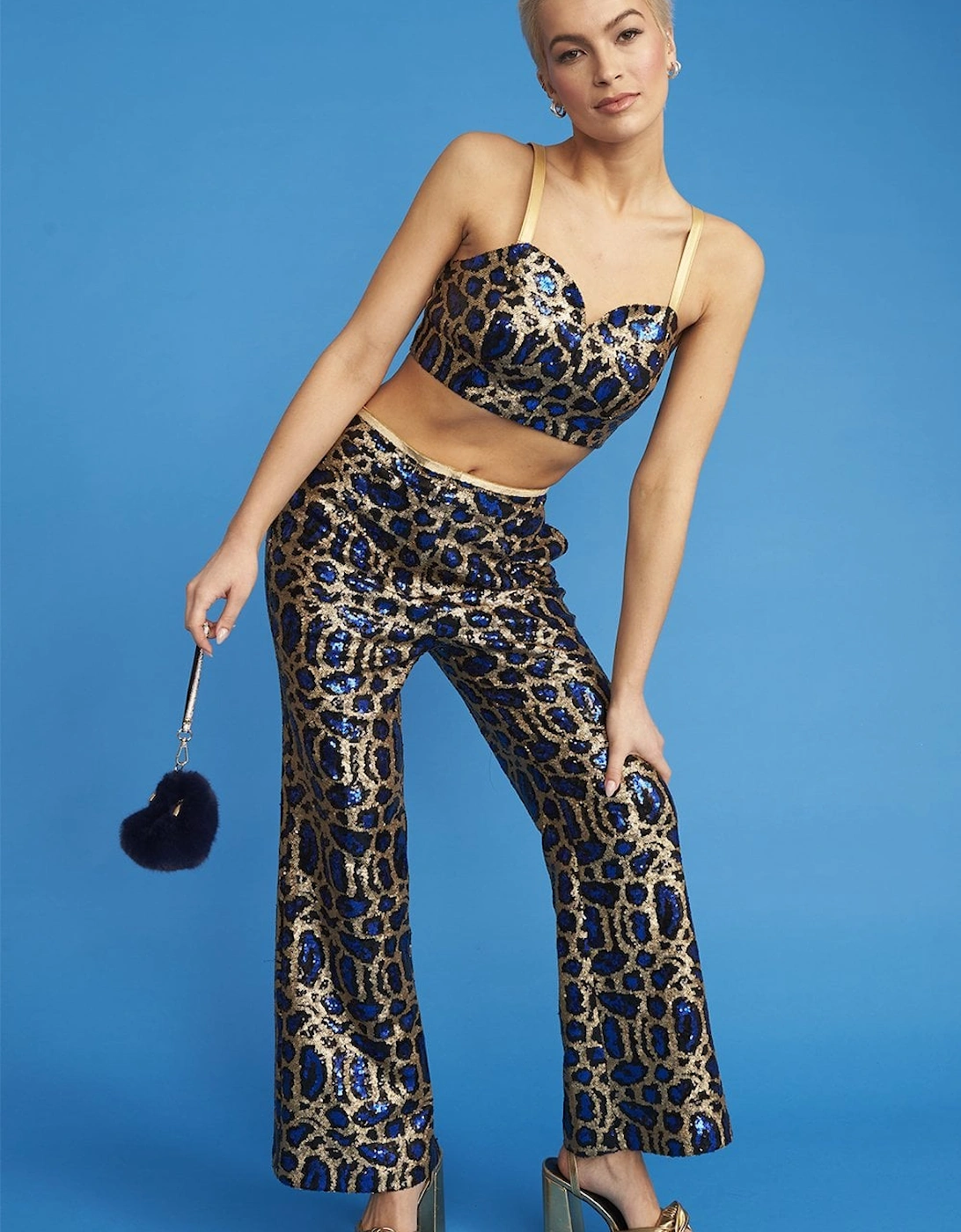 Blue Animal Print Sequin Trousers, 5 of 4