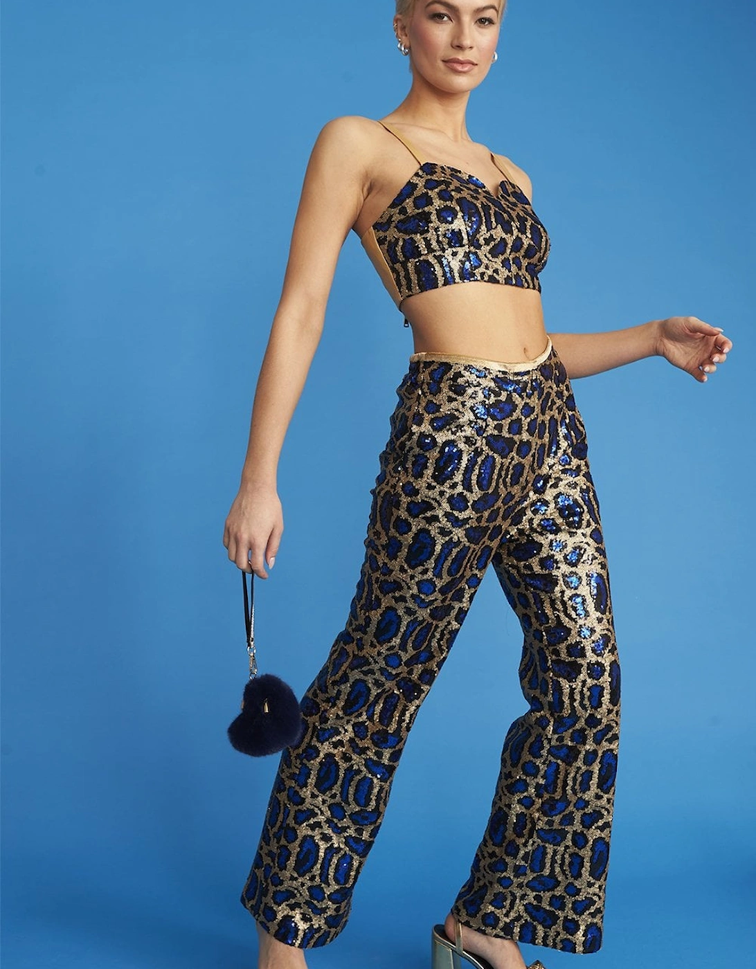 Blue Animal Print Sequin Trousers