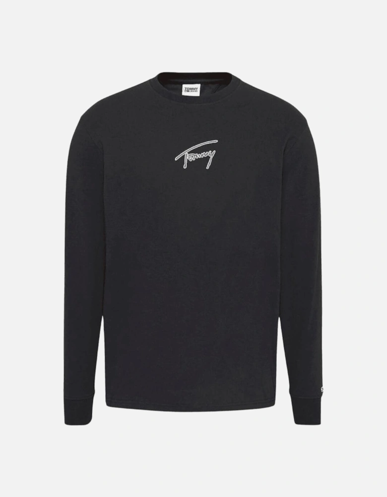 Cotton Embroidered Logo Black Long Sleeve T-Shirt