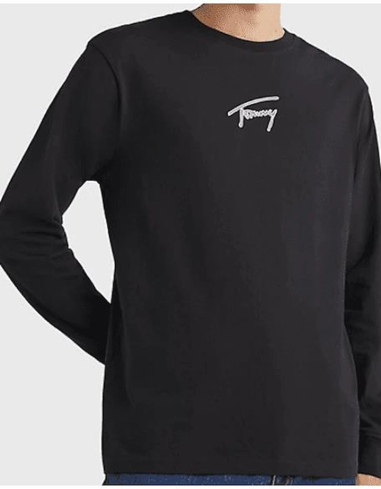 Cotton Embroidered Logo Black Long Sleeve T-Shirt