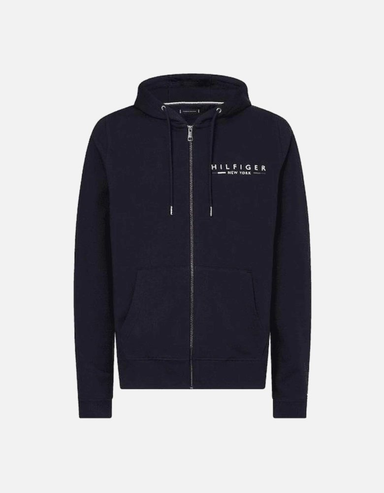 Cotton Print Logo Navy Zip Up Hoodie