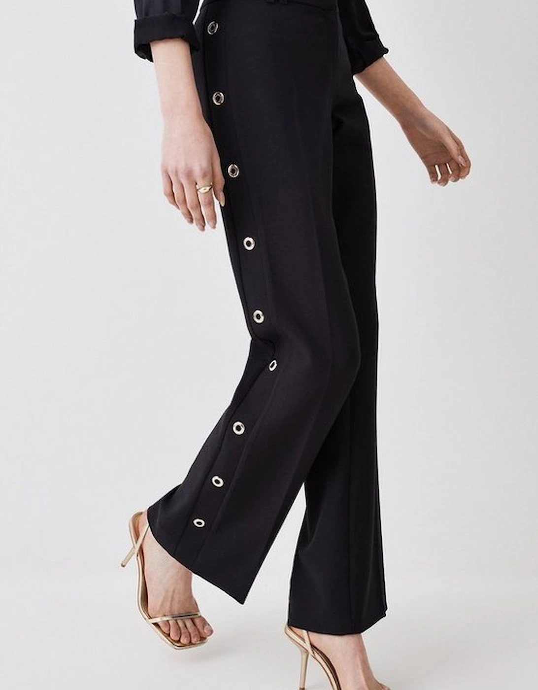 Petite Compact Stretch Eyelet Detail Trousers
