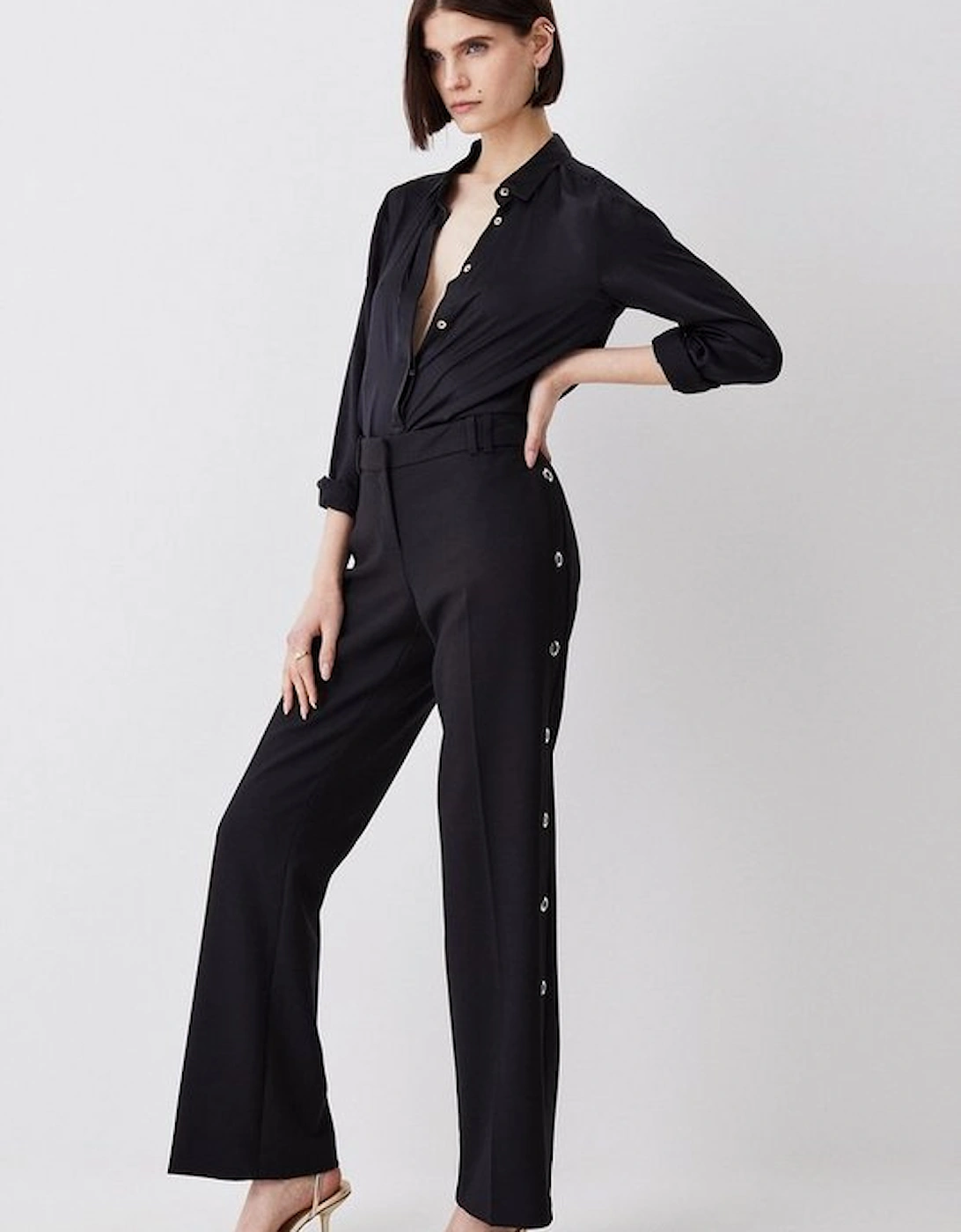 Petite Compact Stretch Eyelet Detail Trousers, 5 of 4