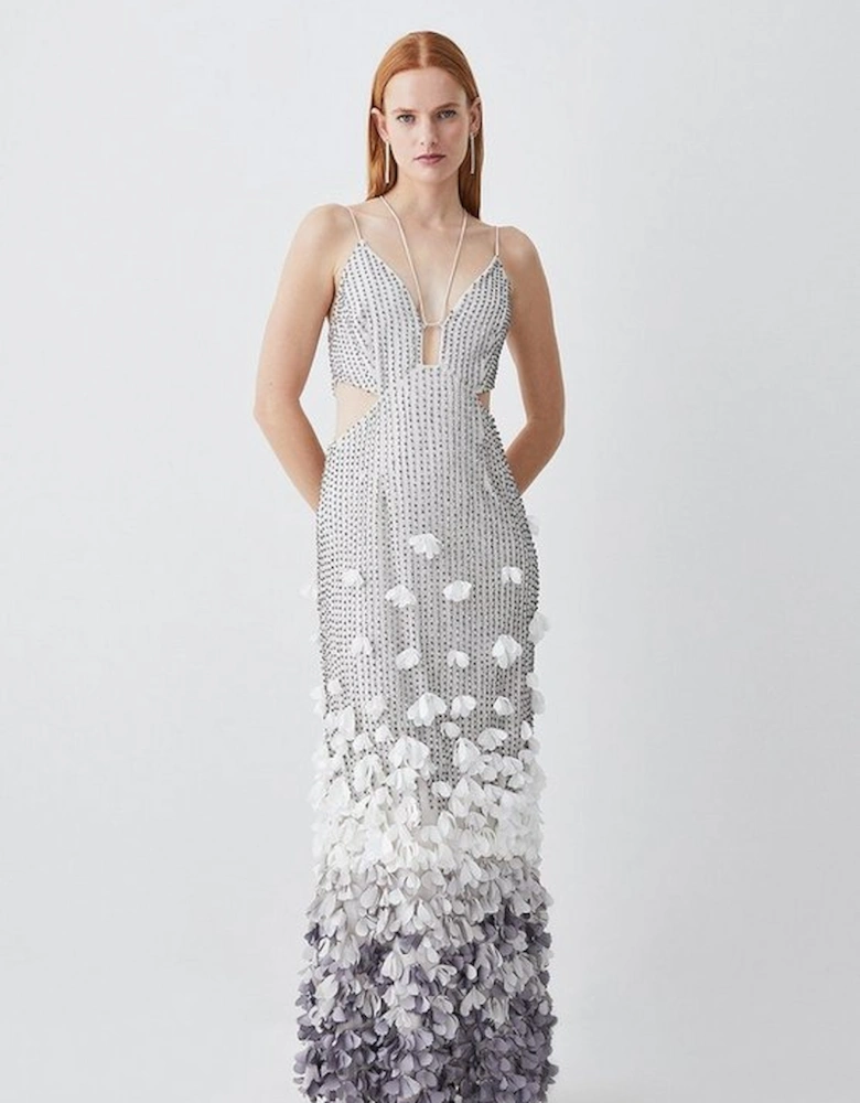 Crystal Applique Deep V Woven Maxi Dress