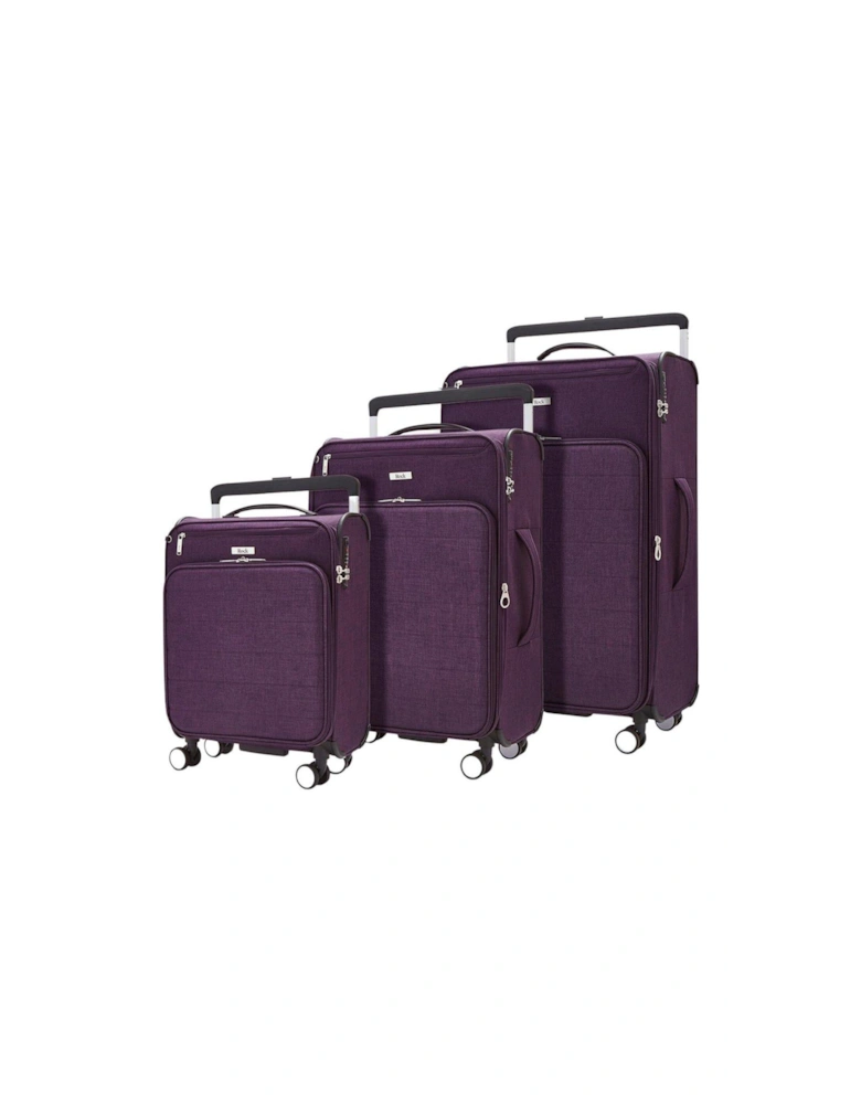 Rocklite DLX 3 Piece Set 8 Wheel Soft Unique Lightweight Large Suitcase - Purple