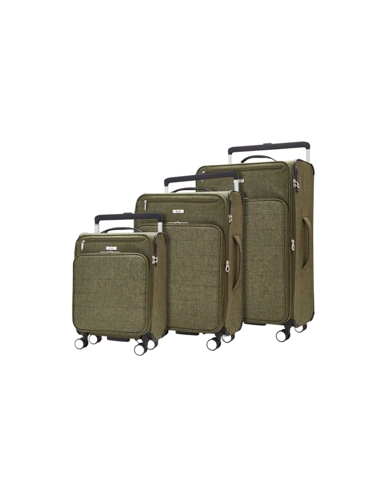 Rocklite DLX 3 Piece Set 8 Wheel Soft Unique Lightweight Large Suitcase - Khaki