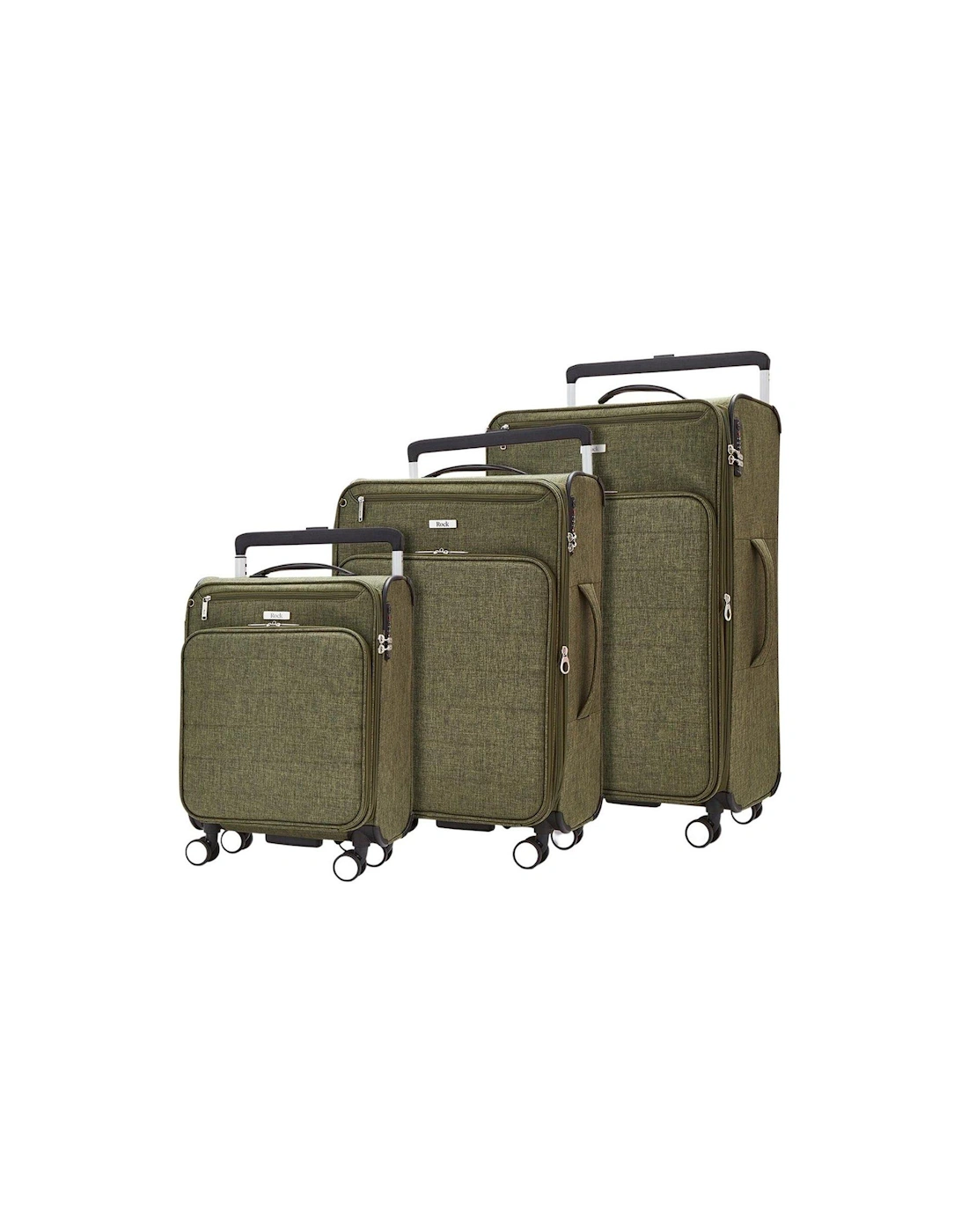 Rocklite DLX 3 Piece Set 8 Wheel Soft Unique Lightweight Large Suitcase - Khaki, 2 of 1