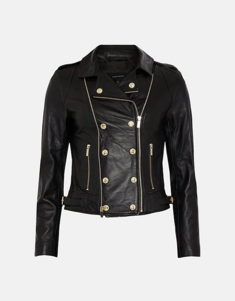 Petite Military Leather Biker