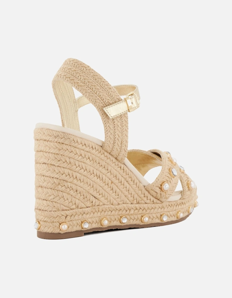 Ladies Kays - Pearl-Strap Raffia Wedge Sandals