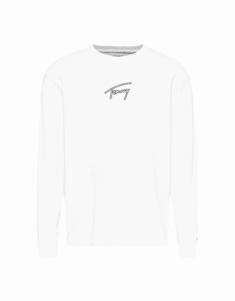 Cotton Embroidered Logo White Long Sleeve T-Shirt