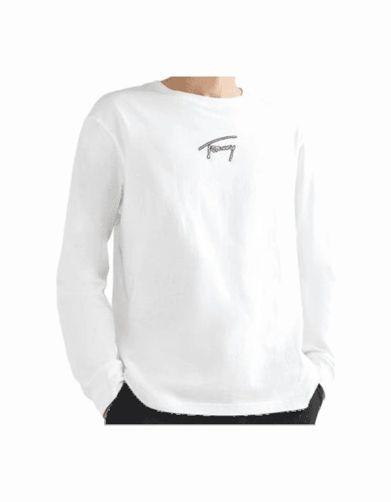 Cotton Embroidered Logo White Long Sleeve T-Shirt